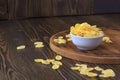 Corn flakes in bowl - cereal breakfast. Royalty Free Stock Photo