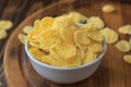 Corn flakes in bowl - cereal breakfast. Royalty Free Stock Photo