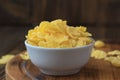 Corn flakes in bowl - cereal breakfast. Royalty Free Stock Photo