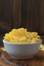 Corn flakes in bowl - cereal breakfast. Royalty Free Stock Photo