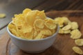 Corn flakes in bowl - cereal breakfast. Royalty Free Stock Photo