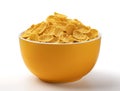 Corn flakes, bowl of cereal breakfast on white background, full depth of field