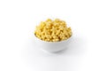 Corn Flakes in the form Stars in the Bowl Isolated Top View on W Royalty Free Stock Photo