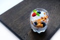 Corn flakes with fresh berries and mint leaf Royalty Free Stock Photo