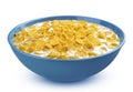 Corn flakes with milk, bowl of cereal breakfast isolated on white background Royalty Free Stock Photo