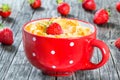 Corn flakes with milk and strawberries, close-up Royalty Free Stock Photo