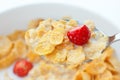 Corn flakes, milk, strawberries Royalty Free Stock Photo