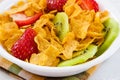 Corn Flakes with Strawberries and Kiwi Fruit Royalty Free Stock Photo