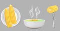 Corn food set, vector realistic isolated illustration