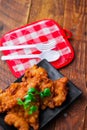 Corn Fritters With chili sauce placed on a wooden table