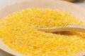 Corn grits. Concept of the production of cereals from grain, products from corn