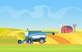 Corn harvesting combine machine working in agricultural field, cropping cereal plants Royalty Free Stock Photo