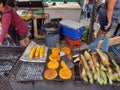 Corn, Hot Arepas Fill With Cheese, Grilled Corn On The Cob, Brooklyn, NY, USA Royalty Free Stock Photo