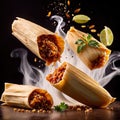 Corn husk wrapped tamales, traditional Mexican cuisine