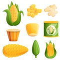 Corn icons set, cartoon style Royalty Free Stock Photo