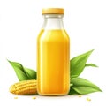 Fresh Corn Juice in Glass Bottle with Corn Cob and Green Leaves Royalty Free Stock Photo