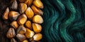 Beautiful close-up of corn kernels paired with textured fabric showcasing vibrant green hues Royalty Free Stock Photo