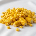 Corn kernels and small cob fragments is displayed on a white Royalty Free Stock Photo