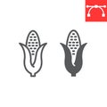 Corn line and glyph icon, thanksgiving and sweetcorn, maize sign vector graphics, editable stroke linear icon, eps 10.