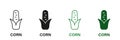 Corn Line and Silhouette Icon Set. Maize Grain Green and Black Pictogram. Corncob Plant, Sweetcorn Symbol Collection on Royalty Free Stock Photo
