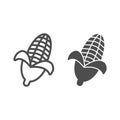 Corn line and solid icon, Thanksgiving Day concept, Corncob sign on white background, Corn symbol icon in outline style