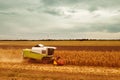 Corn maize harvest, aerial view of combine harvester Royalty Free Stock Photo