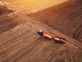 Corn maize harvest, aerial view of tractor Royalty Free Stock Photo