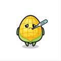 Corn mascot character with fever condition