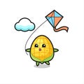 Corn mascot illustration is playing kite