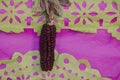 Corn in a mexican day of the dead offering altar Royalty Free Stock Photo