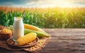 corn milk wooden floor background Corn field