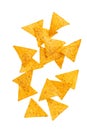 Corn nachos chips or falling isolated on white background with clipping path Royalty Free Stock Photo