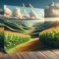 cornfield inside AI created mirror Royalty Free Stock Photo