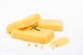 Corn polenta slices on white background