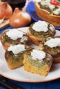 Corn pone with spinach and cream Royalty Free Stock Photo