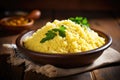 Corn porridge couscous in a rustic wooden bowl