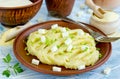 Corn porridge polenta mamaliga hominy with salty cheese