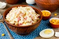 Corn salad with egg and crab and ingredients in a rustic style Royalty Free Stock Photo
