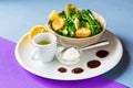 Corn salad, olive oil and yogurt Royalty Free Stock Photo
