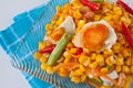 Corn salad with salted egg spicy-sour dressing. Royalty Free Stock Photo