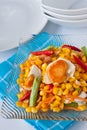 Corn salad with salted egg spicy-sour dressing. Royalty Free Stock Photo