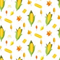 Corn seamless pattern vector illustration. Maize ear or cob. Royalty Free Stock Photo