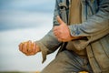 Corn seed in hand of farmer Royalty Free Stock Photo
