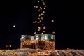 Corn seeds scattered in jars