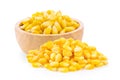 Corn seeds in wood bowl isolated on the white Royalty Free Stock Photo