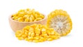 Corn seeds in wood bowl isolated on the white Royalty Free Stock Photo