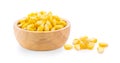 Corn seeds in wood bowl isolated on the white Royalty Free Stock Photo