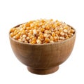 Corn seeds in a wooden bowl isolated on a white background Royalty Free Stock Photo