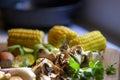 Corn shallots mushrooms and parsley chopped. Royalty Free Stock Photo