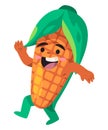 Corn smile illustration of dancing vegetable cheerfull caricature healthy joy fun character